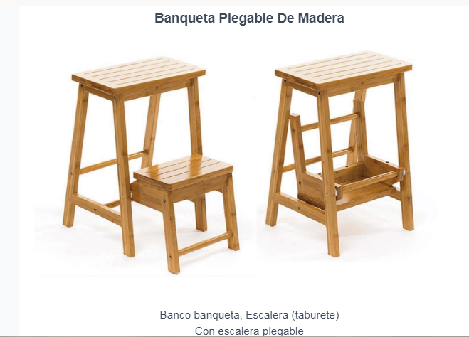 Taburete escalera, con 1 peldaño y asiento en madera encerada, miniatura  escala 1:12. Realización artesanal . -  España